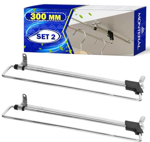 2 Pièces Tringle Penderie Extensible 300 mm - Tringle Vetement Extensible Fabriqué en Acier Approprié pour Divers Types Armoire - Garantie de 10 Ans - MONTERAL