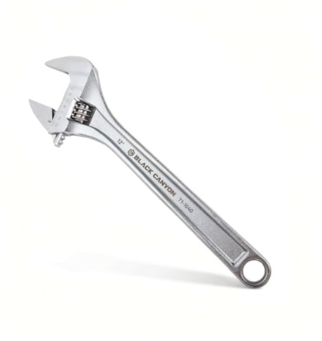 BLACK CANYON Adjustable Wrench 12 Inch, Wide Jaw Spanner with Imperial and Metric, Premium Chrome Forged Steel for Automotive Plumbing, Household Repairs and DIY