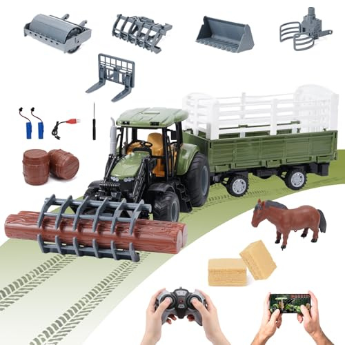 Ambesty Tractor Teledirigido para Niños, RC Juguete de Cosecha de 2,4 GHz, con Mando a Distancia & App, Juguete de Caballo, Juguetes para Niños 3, 4, 5, 6, 7 Años