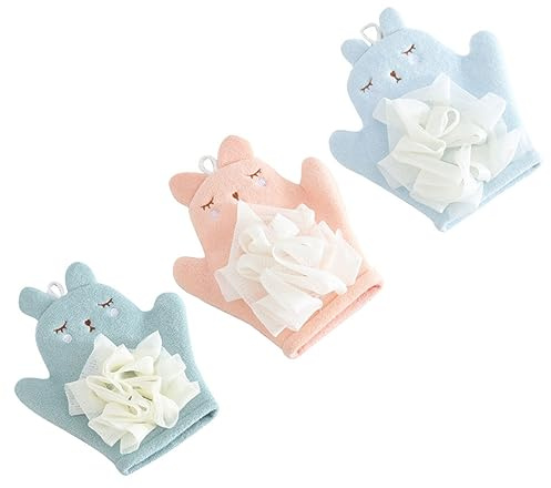 HONMEET Moufles de Bain Motifs de Dessin Animé en Fibre Légère pour Bébé 3 Pièces Serviettes de Toilette Bain Voyages des Garçon et Filles