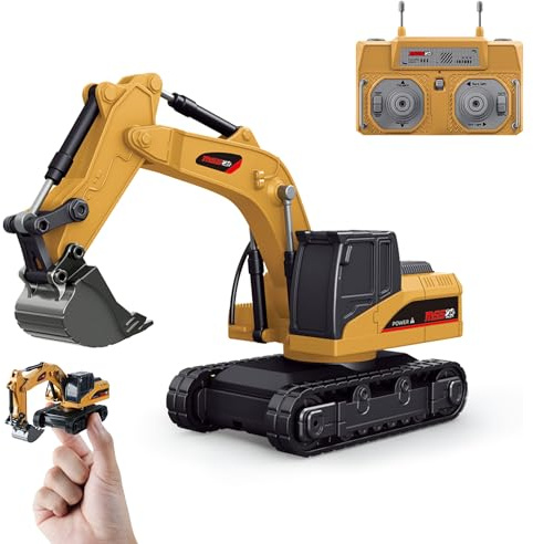 BRRRRT 1/64 Remote Control Excavator,Remote Control Construction Vehicles with Metal Shovel,Type-C Direct Charging RC Excavator,Birthday Gifts for Boys and girls Age 3+