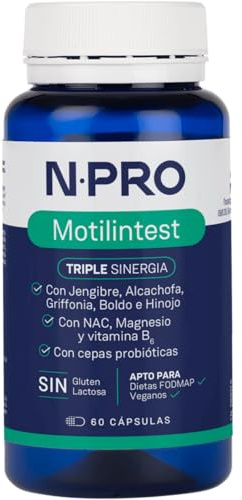 NPro SALUD INTESTINAL Motilintest 60 Cápsulas – Suplemento Digestivo con Jengibre, Boldo, Hinojo, Alcachofa – Probióticos, Magnesio, Vitamina B6, Carnitina – Apoya la Digestión Nocturna