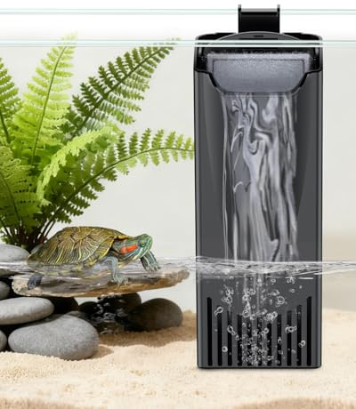 Pawfly Filtro para Tortugas 180 L/H 3 W para Acuarios 10-45 L, Filtro de Bajo Nivel de Agua, Filtro Interno Mecánico y Biológico para Peceras de Tortugas, Ultra Silencioso Filtro de Cascada