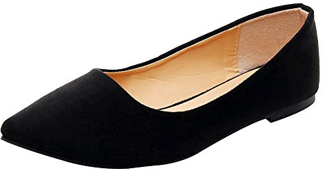 Jamron Femmes Bout Pointu Ballerines Poids Léger Plat Escarpin Noir SN02722 EU42