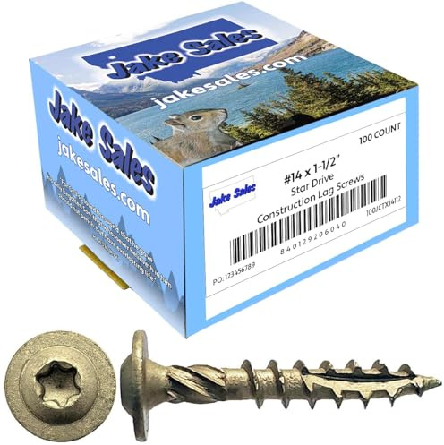 Jake Sales #14 x 1-1/2 Construction Lag Screw Exterior Coated Torx/Star Drive Heavy Duty Structural Lag Screw Far Superior to Common Lag Screws (100 Screw Count) Modified Truss Washer Head