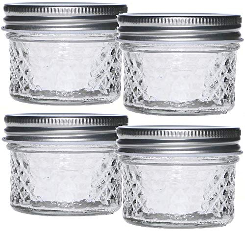 TAMUME Tarro de Almacenamiento de Vidrio Transparente con Tapa de Rosca Hermética, Tarro de Boca Ancha para Conservar Alimentos, Tarro de Vidrio para Salsa y Mermelada, Juego de 4 (100 ml * 4 piezas)