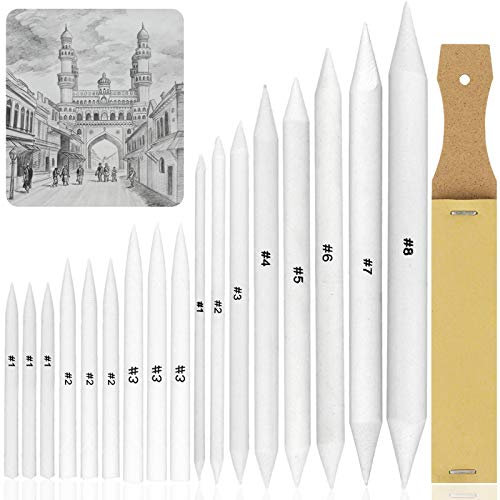 18Stücke Mischen Papierwischer Estompen Set, Papierwischer Bleistift, Blending Stümpfe und Tortillionen, Graphit Skizzen Stifte, Schleifpapier Bleistife Spitzer, für Skizzenzeichnung und Detailmalerei