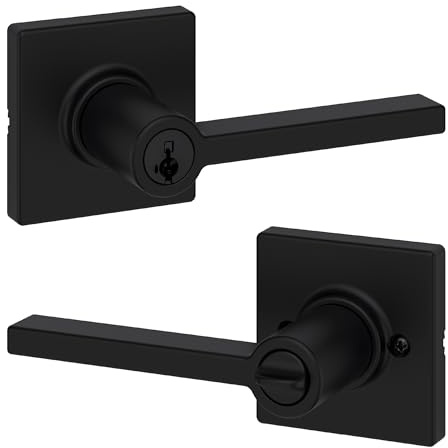 Kwikset Casey Entry Door Handle with Lock and Key, Secure Keyed Reversible Lever Exterior, For Front Entrance and Bedrooms, Matte Black , Pick Resistant Smartkey Rekey Security and Microban
