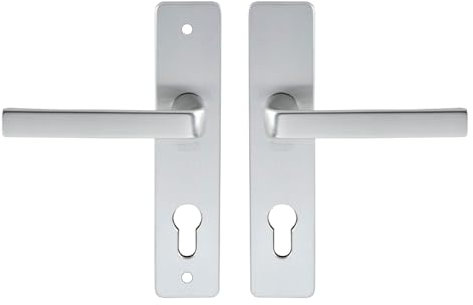 Vachette Set de Poignée de Porte sur Plaque KAZA - Version Clé I Porte d'Entrée/Cave/Abris de Jardin à Cylindre - Entraxe 165 mm - Matériau Aluminium Résistant - Garantie 10 Ans - Finition Argent