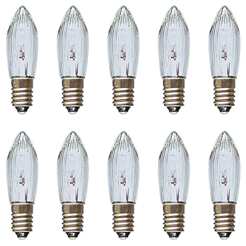 Erzgebirgslicht - AUSWAHL - 10x Topkerze Spitzkerze 24V 3W E10 für 10 Brennstellen Ersatzbirne Glühbirne Riffelkerze Glühlämpchen für Lichterketten und Schwibbogen (keine LED!)