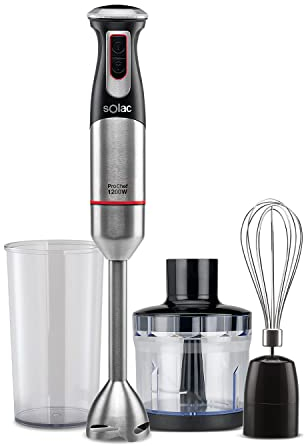 Solac - Batidora de mano PRO Chef 1200W | Picadora eléctrica INOX | Velocidades + Turbo | Incluye Vaso medidor, Picador y Emulsionador | Pica hielo, alimentos congelados, frutos secos | Minipimer 3en1