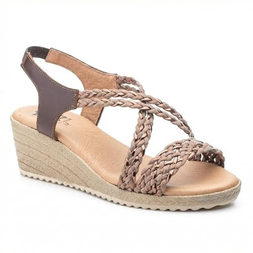 Sandalias de Cuña de Yute para Mujer Hechas en España - Tiras Trenzadas | Metalizadas con Plantilla Ergonómica - Calzado Cómodo de Verano y Antideslizante para Uso Diario y Vacaciones