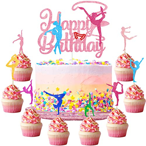 25 Pezzi Decorazioni Torta Ginnastica Glitter Ginnasta della Ragazza Cake Topper Decorazione Torta Ginnastica Topper Torta Ragazza Festa Decorazione per Bambini Compleann Decorazione