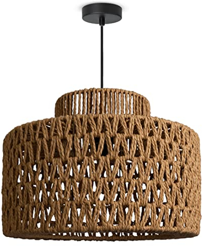 Paco Home LED Pendellampe Pendelleuchte Hängelleuchte Hängelampe für Wohnzimmer Schlafzimmer Esszimmer Schirm Papier E27, Farbe:Natur (Ø40cm), Leuchtenart___Farbe:Pendelleuchte - Schwarz