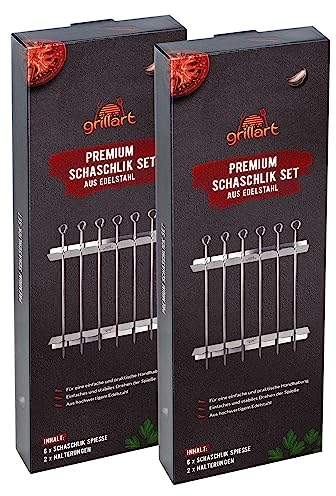 grillart® Spiedini di alta qualità in acciaio inox con struttura – Spiedini per barbecue di alta qualità con rotazione a 360° per una preparazione uniforme (confezione doppia, set shish kebab set)