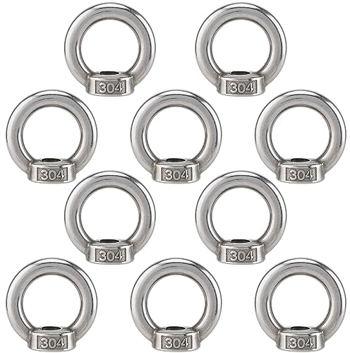 NAMYEUT Lot de 10 Écrou à Anneau en Acier Inoxydable 304, Écrous à Oeil M10, Anneaux de Levage, Boulon à Oeil pour Les Accessoires de Levage et Raccord de Corde