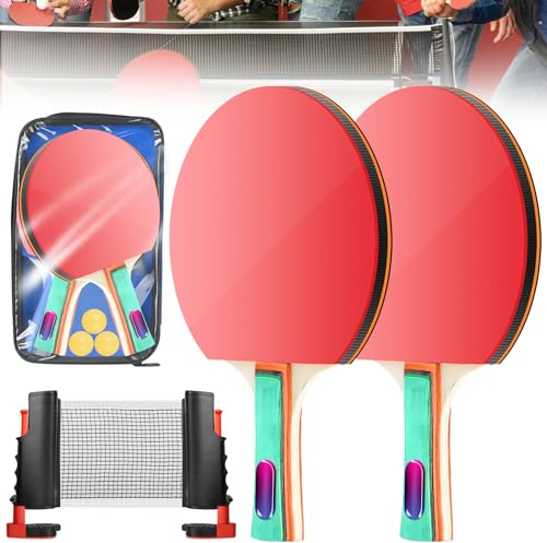 Tischtennis Set: Tischtennis Set mit 2 Tischtennisschläger, 3 Bällen, 1 einziehbares Tischtennisnetz, 1 Tragetasche, Ping Pong Set Ideal für Anfänger, Profis