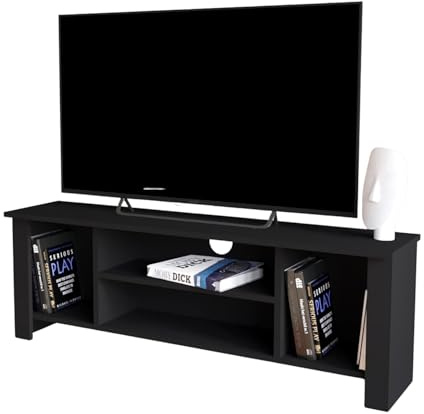 Bimossa TV Unit 114 cm – Wooden TV Stand with Storage Shelves, Compact TV Cabinet/Media Console for 50-55 Inch TVs, Small TV Unit for Living Room or Bedroom (Black, Arsin)