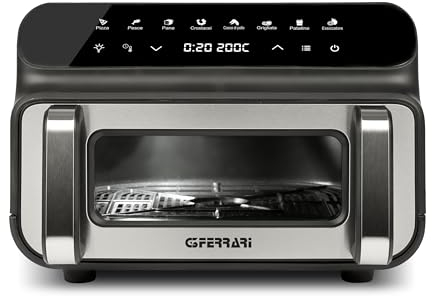 G3 Ferrari G10181 Friggitrice e griglia ad Aria BBQ, 2000W, 10 Litri XXL, 8 Programmi, Multifunzione, Barbecue Smokeless, BPA PFOA Safe, Accessori e Ricettario inclusi, Timer, Nero/Grigio Argento