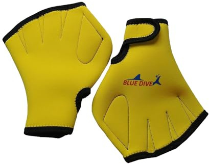 QSTDGVPW Schwimmhandschuhe mit Schwimmhäuten, Fünffingerhandschuhe, Strapazierfähige Entenhandfläche, Schnorchelflossen, Handschuhe für Wasserfitness, Kinder, Gelb