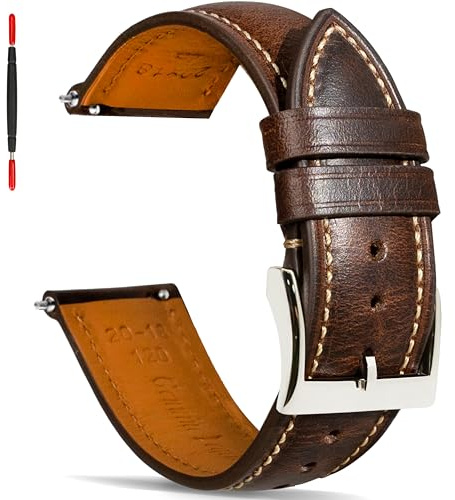 Gomvadr Bracelet de montre en cuir à libération rapide, style vintage, tanné à l'huile, pour hommes et femmes, 16 mm, 18 mm, 19 mm, 20 mm, 21 mm, 22 mm, 24 mm