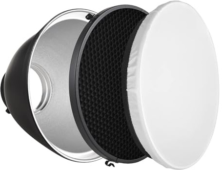 Andoer 9 Inch Reflector Diffuser Bowens Mount Photography Lamp Shape Dish with 60°Honeycomb Grid & White Soft Cloth for Studio Strobe Flash Light Speedlite