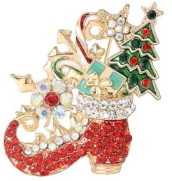 Stivale di Natale Spilla con Strass Spilla Albero di Natale Stella Fiocco di neve Bastoncino di Zucchero Spille da Bavero Abito Maglione Spille con Corpetto Gioielli Festivi Regali per Donne Ragazze