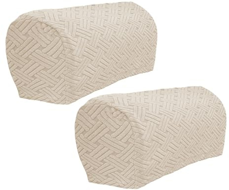 FANSU Jacquard Velvet Armrest Covers for Sofa, Armrest Slipcovers Set of 2 Pieces Stretch Armchair Covers for Arms Anti-Slip Sofa Arm Covers Protectors Washable Arm Caps (Cream White)