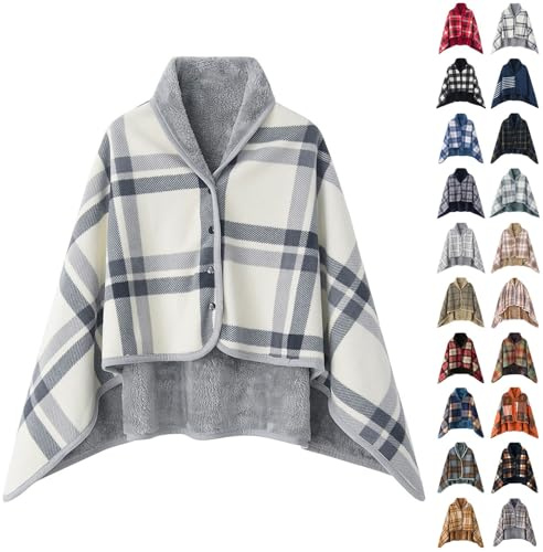 Caxndycing, poncho in pile da uomo invernale, caldo e spesso, con bottoni, mantella grande, cardigan, scialle avvolgente, coperta in tessuto, scalda spalle, scialle in pile, mantella termica autunno