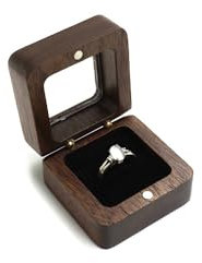 Boîte à bagues carrée en bois, boîte à bijoux à fente unique avec 1 cadre flottant noir pour bijoux, mini boîte porte-bagues de fiançailles pour les fiançailles, le mariage et la vie de tous les jours