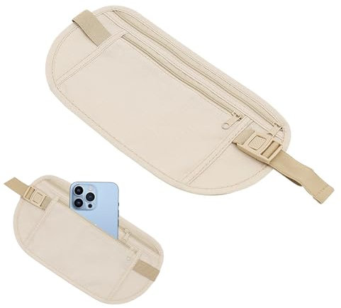 Geldgürtel Für Reisen - Bauchtasche Damen & Herren, Beige Money Belt, Diebstahlsichere Tasche für Klein, Flach Sport Wertsachen & Kreditkarten