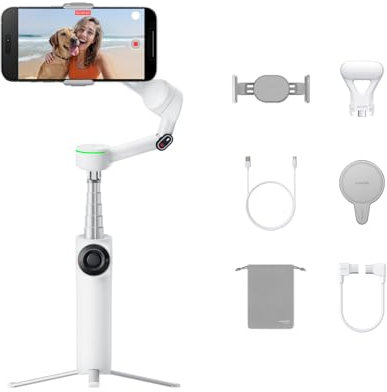 Insta360 Flow 2 Pro Paquete de creador Blanco - Gimbal Plegable con IA para teléfono, Apple DockKit, Seguimiento pano 360º, Modo inclinación, trípode/Selfie Stick, estabilizador para vlog, Foco