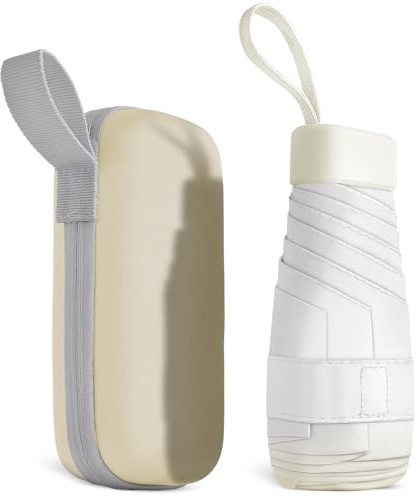 Aolso Mini Umbrella with UPF50+ Protection, 6 Ribs Windproof Strong Travel Umbrella,UV Umbrellas with Capsule Case,Compact Pocket Umbrellas for Men Women-Gradient Beige