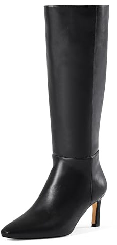 GENSHUO Botas Altas Mujer hasta la Rodilla con Tacón Kitten 5 cm, Punta Cuadrada, Cremallera Lateral, Cómodas y Elegantes para Otoño Invierno, Negro, 37 EU
