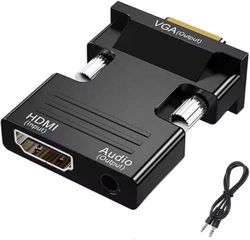 PKOUVOO HDMI till VGA 1080P aktiv adapter (hane till hona) HDMI till VGA-omvandlare med 3,5 mm ljudkabel kompatibel med bärbar dator monitor projektor