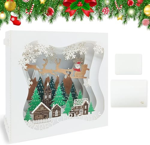Cartes de Noël 3D,Carte de Noël Pop Up,Amusante avec Enveloppe,Carte de Vœux 3D PèreNoël Pliante,cadeau,Christmas Scene,Cartes De Voeux (Vert)