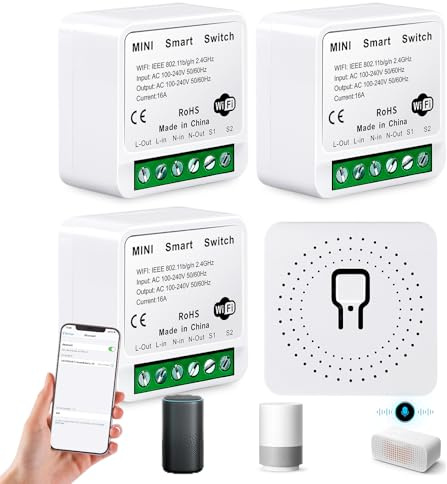 4 moduli di interruttore della luce intelligente, WLAN Mini fai da te per adattarsi dietro l'interruttore a parete, Smart Switch a 2 vie, compatibile con Alexa Echo e Google Home, Smart Life/Tuya
