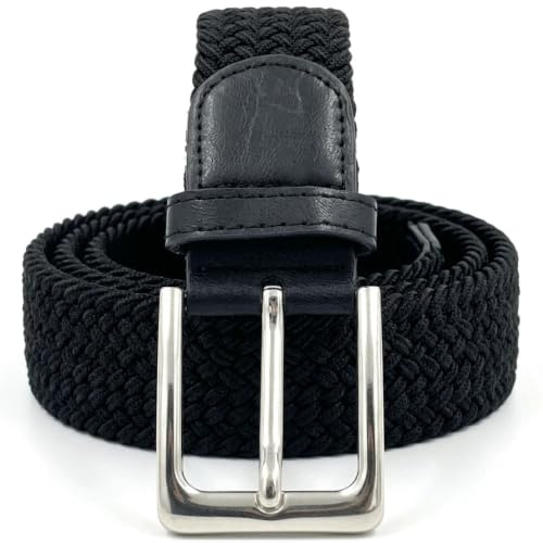 LisaModa Herren Stretch Flechtgürtel LM1000 Stretchgürtel Stoffgürtel Viele Farben (Schwarz, 145-160)