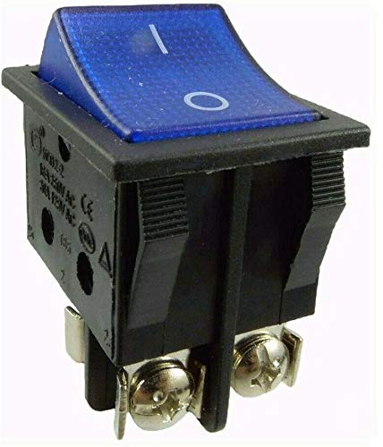Einbau Wippschalter mit schraubkontakten, Geräteschalter, 2 polig (4pin) 16A 250~ Schwarze Schalter blau beleuchtet (5)