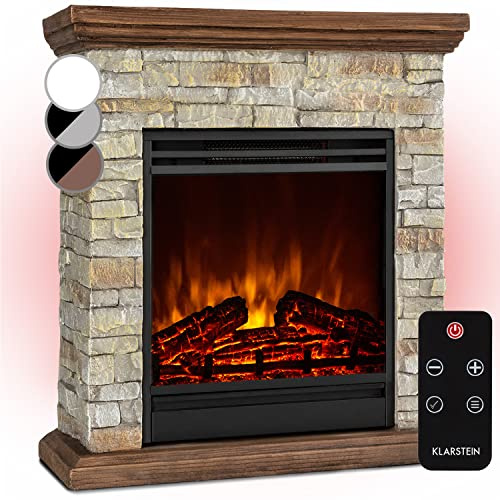 Klarstein Cheminée Electrique, Chauffage Electrique de 1800W, Cheminee avec Effet Flamme en LED et Bûches en Bois, Télécommande, Programmable, Minuterie, Contrôle Automatique de la Température