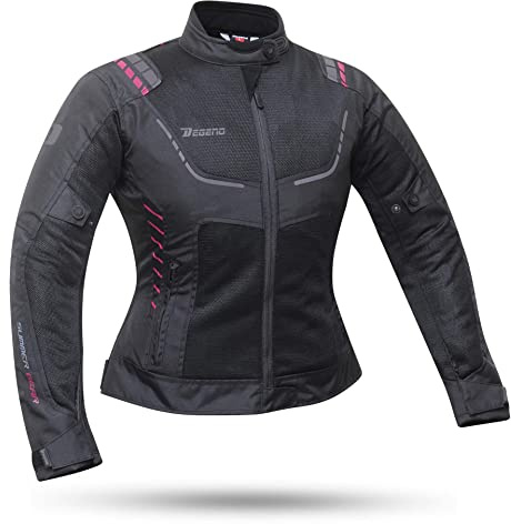 DEGEND BREEZE EVO LADY | Motorcykeljacka Kvinnor med skydd - Vattentät ventilerande jacka med ventilation - Motorcykelkläder - Motorcykeljacka Dam - Storlekar (XS-3XL), Svart och violett, M