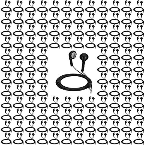 Konohan 150 Packs Earbuds Bulk Earphones with 3.5 mm Headphones Wired Ear Earbud Wired Earphone for Adult Teacher Office Home Computer Travel Library Individually Packed(Black)