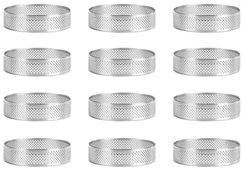 Tbkoly de 12 anillos para tartas de acero inoxidable, anillo de mousse perforado, molde de anillo para pasteles, herramientas redondas de 6 cm