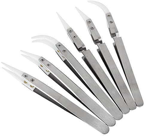 Doumneou 6 PièCes de Pinces à Souder InverséEs en CéRamique de PréCision, Non Conductrices, Anti-MagnéTique, Pointes Pointues et IncurvéEs