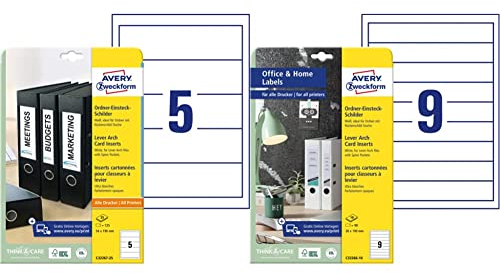 AVERY Zweckform C32267-25 Ordnerrücken Einsteckschilder 25 Blatt, weiß & C32266-10 Ordnerrücken Einsteckschilder 10 Blatt, weiß
