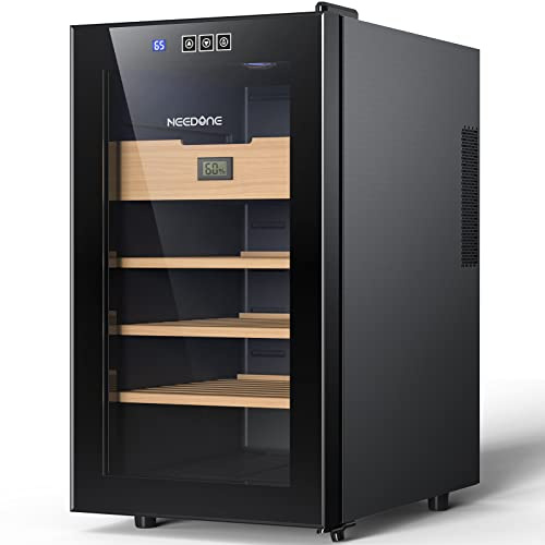 NEEDONE Armadietto da 300 pezzi con sistema elettrico di controllo della temperatura per riscaldamento e raffreddamento, realizzato con ripiani in legno di cedro spagnolo e cassetto con igrometro,
