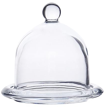 UPKOCH Mini Cloche En Verre Avec Couvercle Transparent, Plateau à Dessert En Verre Pour Cupcake, Petit GâTeau, Fruits, PâTisserie, 9.5 X 9.5 X 9 Cm