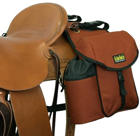 TrailMax Big Sky Saddlebags; Equine Saddle Bags with Two Water Bottle Holders; Rear Saddle Bags for Trail Riding on Horseback; Durable and Strong Polyester; Designed in Montana; Rust