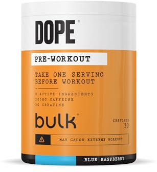 Bulk Polvere Pre-Workout Dope | Blue Raspberry | 3g Creatine per Serving | 200mg Caffeine | Citrulline Malate & Arginine AKG | Beta-Alanine | Energy, Focus & Performance | 510g Supplement