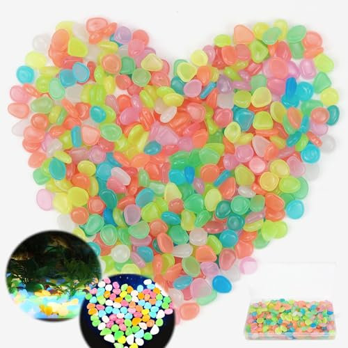 400 Pièces Cailloux lumineux, Galets Brillants Aquarium Lumineux Coloré, Brillant obscurité Pierres pour Jardin Extérieur Aquarium Passerelles Piscine Chemi (coloré)